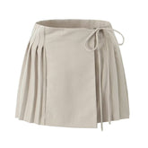 Solid Color Short Skirt A Line Skirt Side Lace Up Skirt